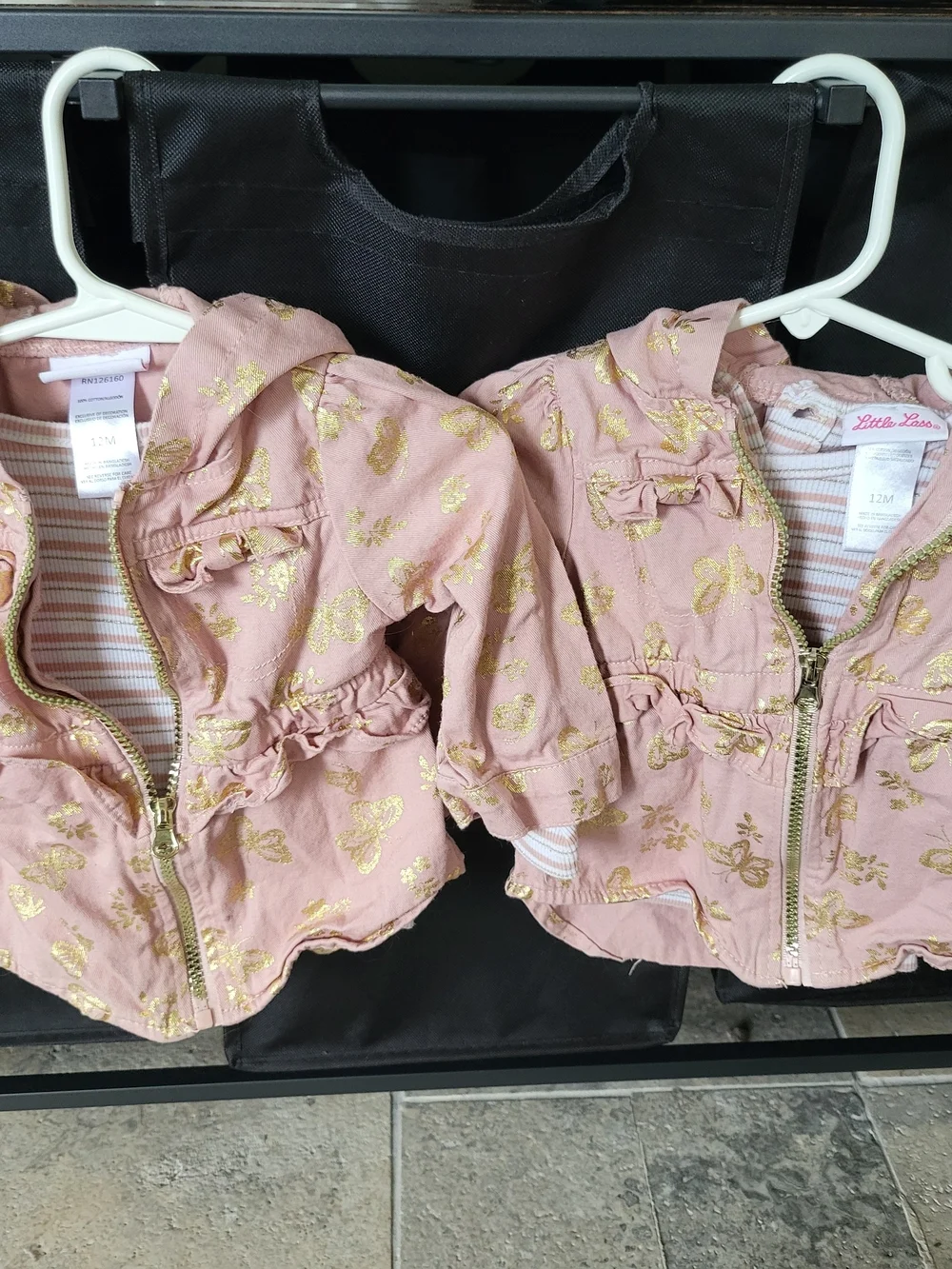 TWIN GIRL SET- Gold Foil Pink Hooded Jacket - Girls 12M - Picture 7 of 10
